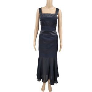 Francais Vintage Black Formal Gown Mermaid Fit and Flare Satin Matte Stripes